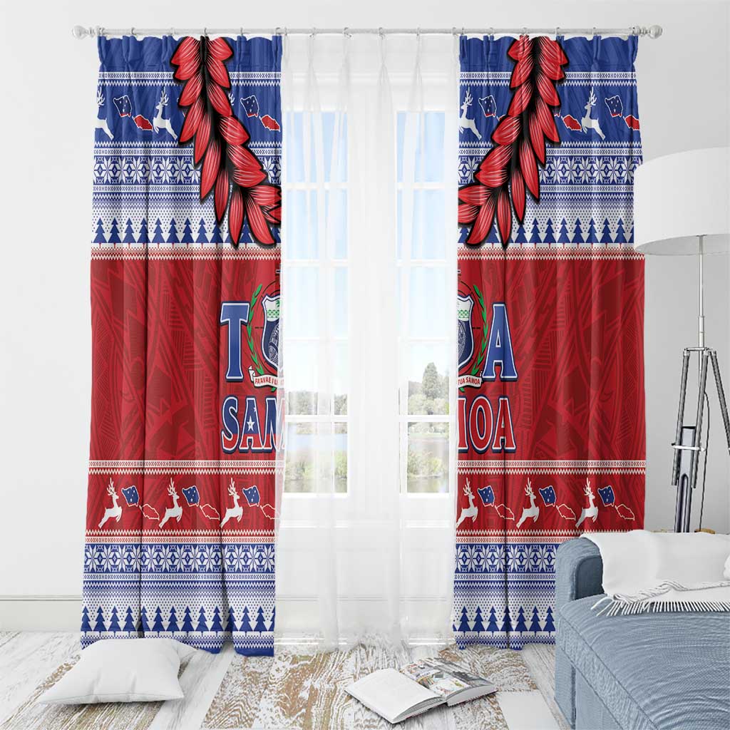 Toa Samoa Rugby Christmas Window Curtain Ula Fala Samoan Pattern Red - Polynesian Pride