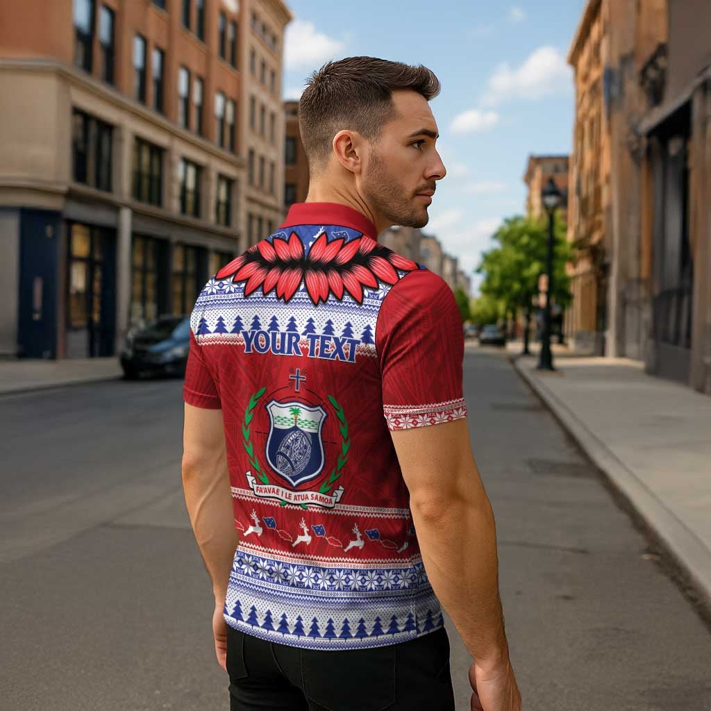 Personalised Toa Samoa Rugby Christmas Zipper Polo Shirt Ula Fala Samoan Pattern Red - Polynesian Pride