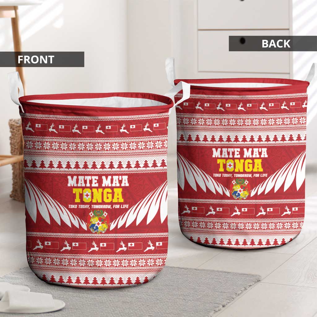 Tonga Rugby Christmas Laundry Basket Mate Maa Tonga Ngatu Pattern - Polynesian Pride