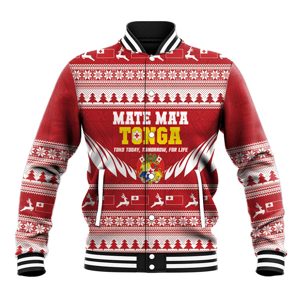 Personalised Tonga Rugby Christmas Baseball Jacket Mate Maa Tonga Ngatu Pattern - Polynesian Pride