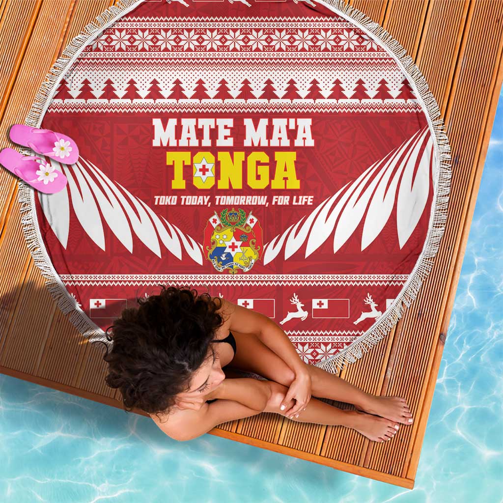 Tonga Rugby Christmas Beach Blanket Mate Maa Tonga Ngatu Pattern - Polynesian Pride