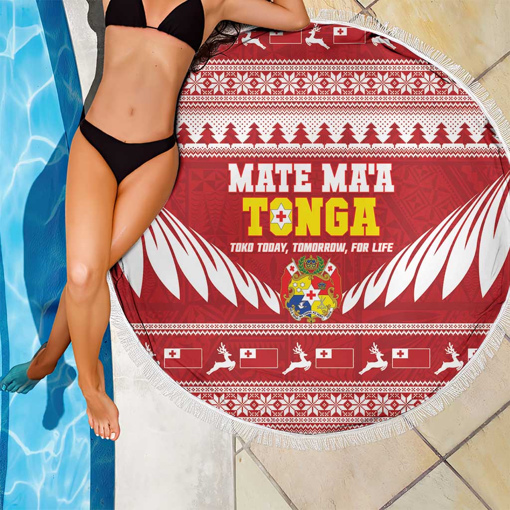 Tonga Rugby Christmas Beach Blanket Mate Maa Tonga Ngatu Pattern - Polynesian Pride