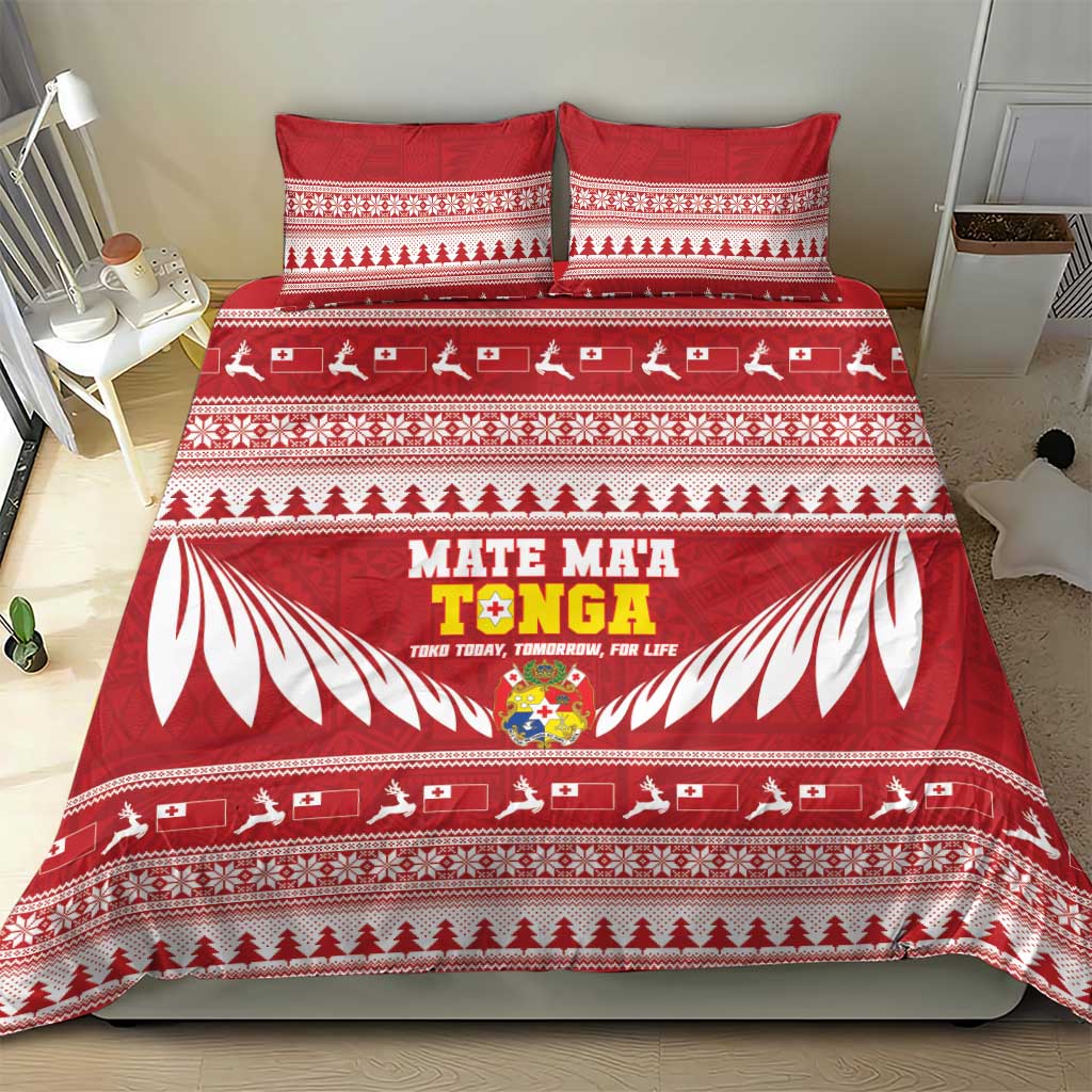 Tonga Rugby Christmas Bedding Set Mate Maa Tonga Ngatu Pattern - Polynesian Pride