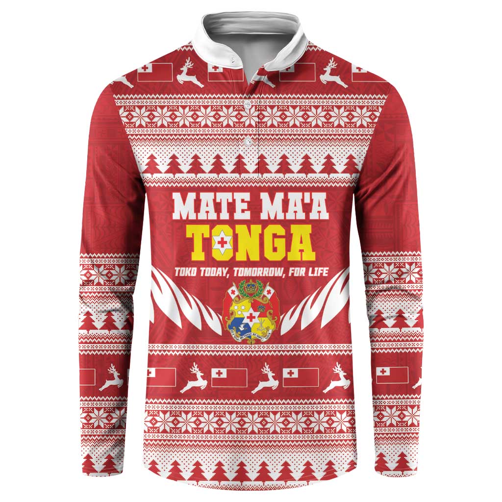 Personalised Tonga Rugby Christmas Button Sweatshirt Mate Maa Tonga Ngatu Pattern - Polynesian Pride