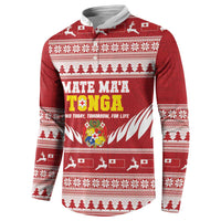 Personalised Tonga Rugby Christmas Button Sweatshirt Mate Maa Tonga Ngatu Pattern - Polynesian Pride