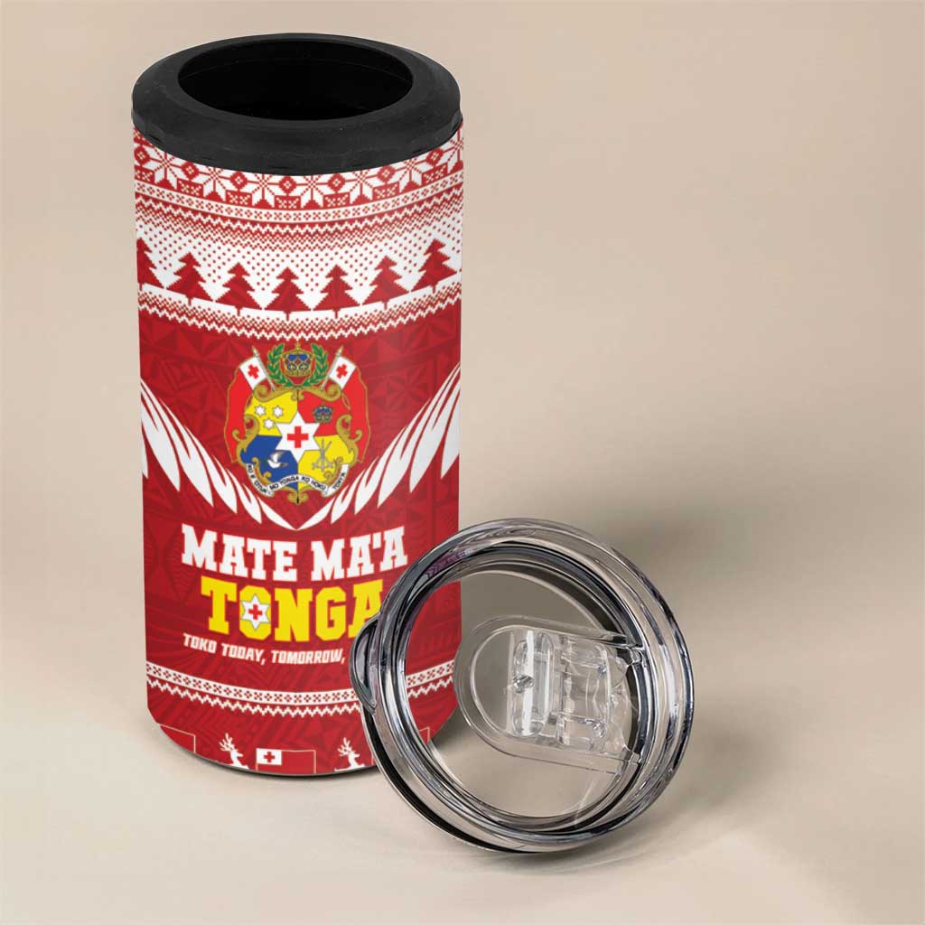 Personalised Tonga Rugby Christmas 4 in 1 Can Cooler Tumbler Mate Maa Tonga Ngatu Pattern - Polynesian Pride
