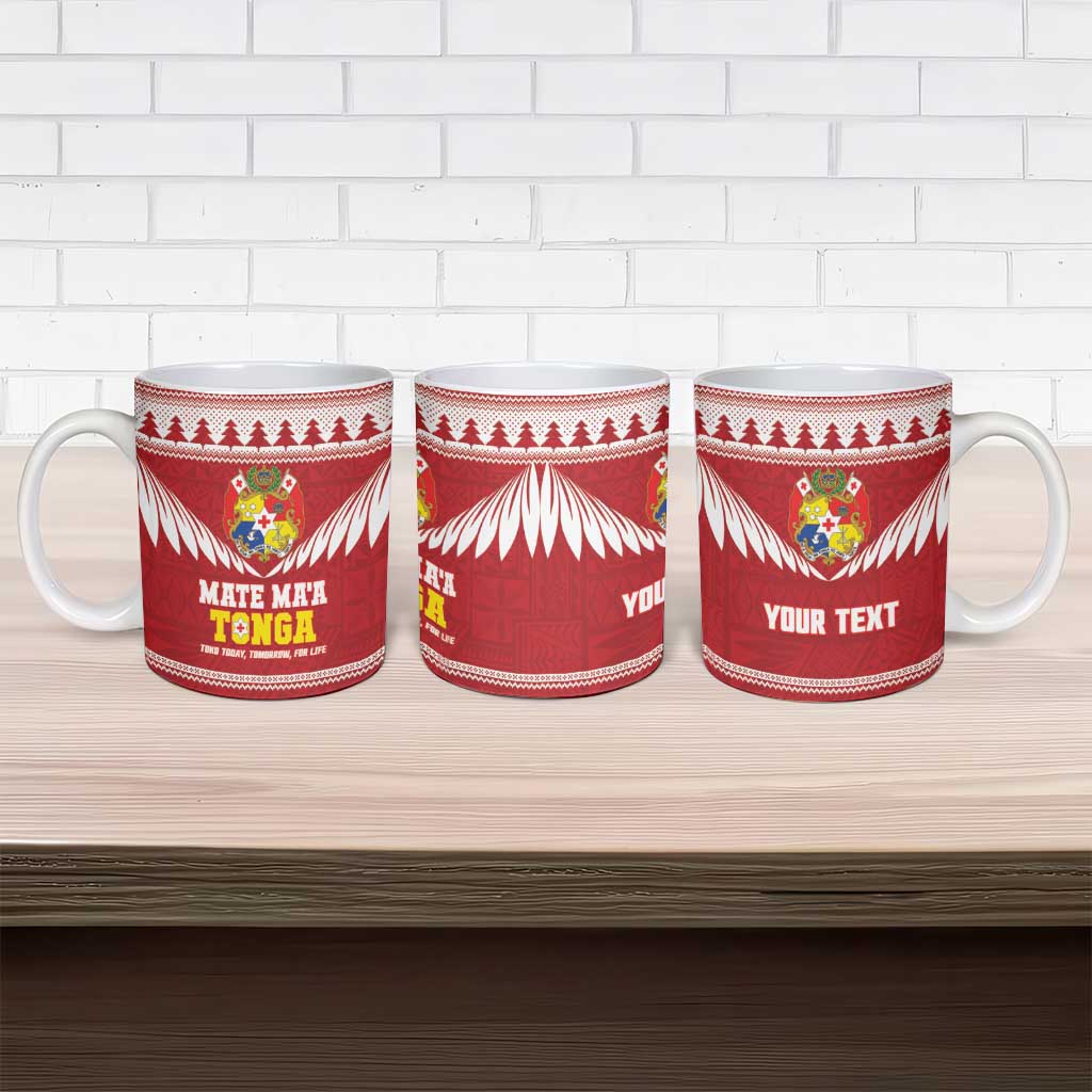 Personalised Tonga Rugby Christmas Ceramic Mug Mate Maa Tonga Ngatu Pattern - Polynesian Pride