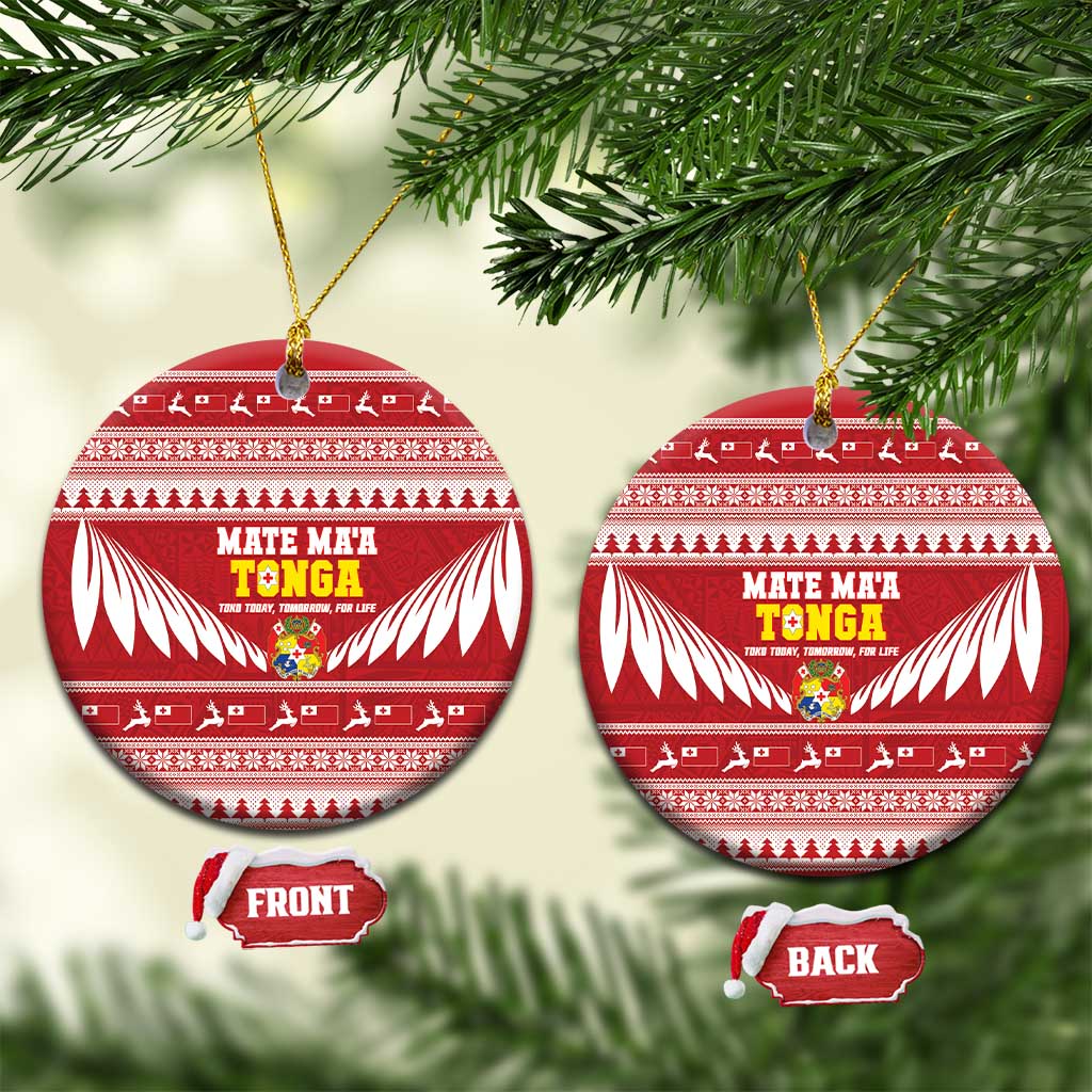 Tonga Rugby Christmas Ceramic Ornament Mate Maa Tonga Ngatu Pattern - Polynesian Pride