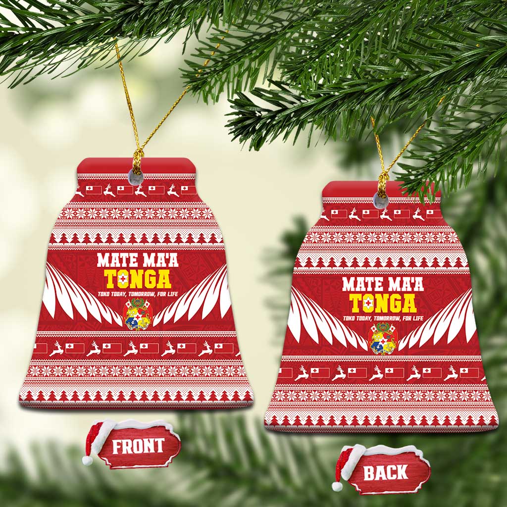 Tonga Rugby Christmas Ceramic Ornament Mate Maa Tonga Ngatu Pattern - Polynesian Pride
