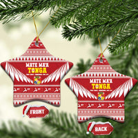 Tonga Rugby Christmas Ceramic Ornament Mate Maa Tonga Ngatu Pattern - Polynesian Pride