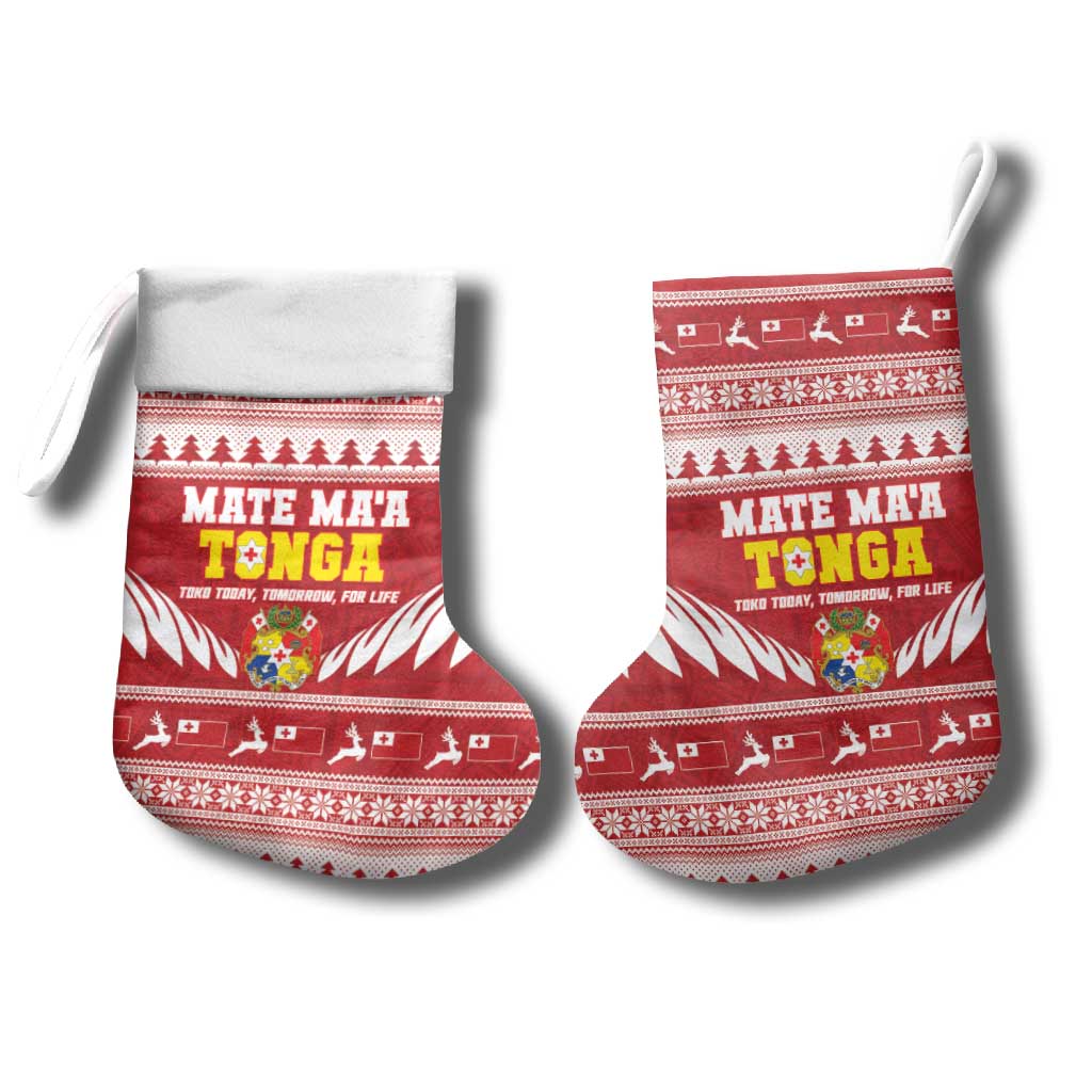 Tonga Rugby Christmas Stocking Mate Maa Tonga Ngatu Pattern - Polynesian Pride