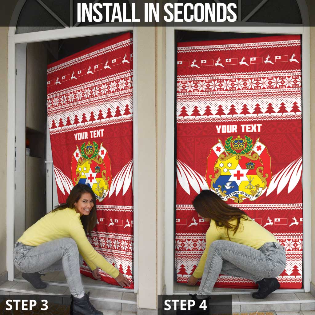 Personalised Tonga Rugby Christmas Door Cover Mate Maa Tonga Ngatu Pattern - Polynesian Pride
