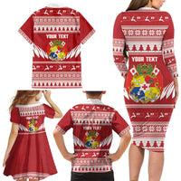 Personalised Tonga Rugby Christmas Family Matching Long Sleeve Bodycon Dress and Hawaiian Shirt Mate Maa Tonga Ngatu Pattern - Polynesian Pride