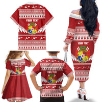 Personalised Tonga Rugby Christmas Family Matching Off The Shoulder Long Sleeve Dress and Hawaiian Shirt Mate Maa Tonga Ngatu Pattern - Polynesian Pride