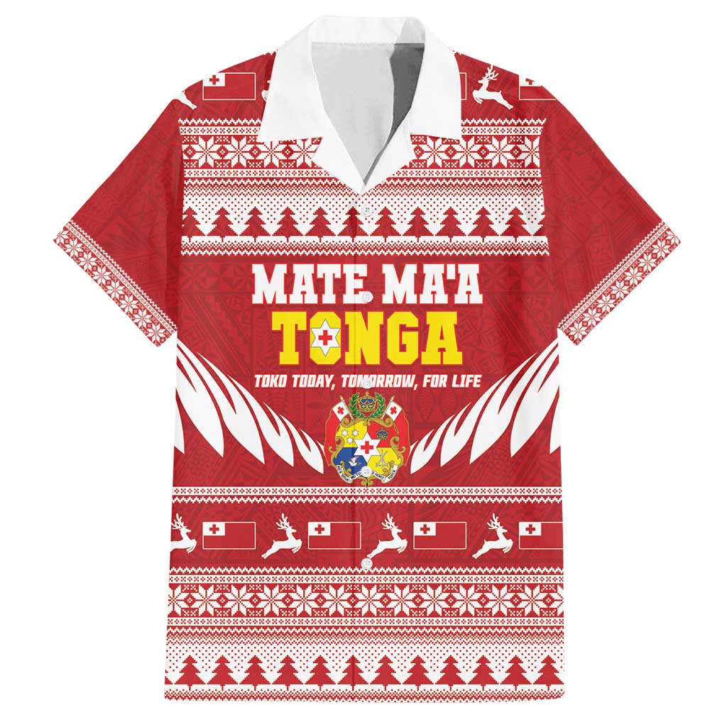 Personalised Tonga Rugby Christmas Family Matching Puletasi and Hawaiian Shirt Mate Maa Tonga Ngatu Pattern - Polynesian Pride