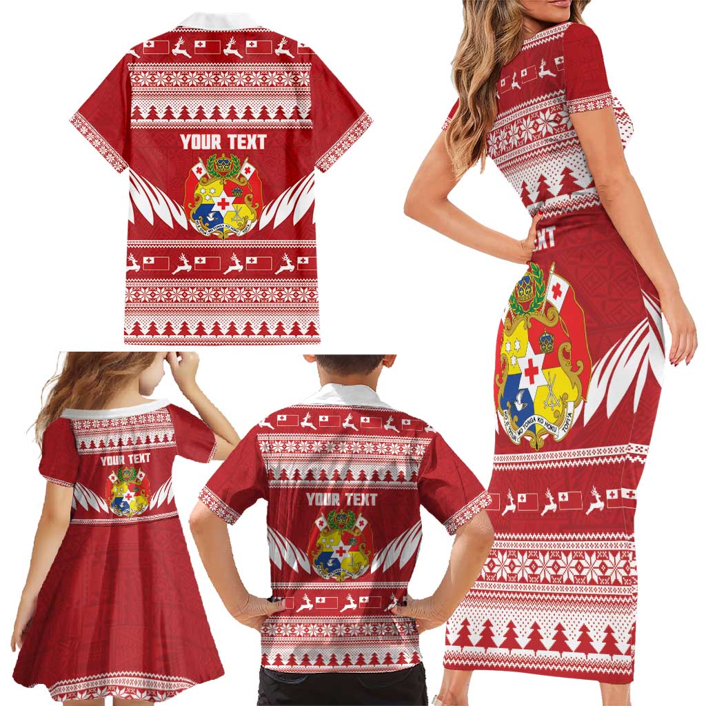 Personalised Tonga Rugby Christmas Family Matching Short Sleeve Bodycon Dress and Hawaiian Shirt Mate Maa Tonga Ngatu Pattern - Polynesian Pride