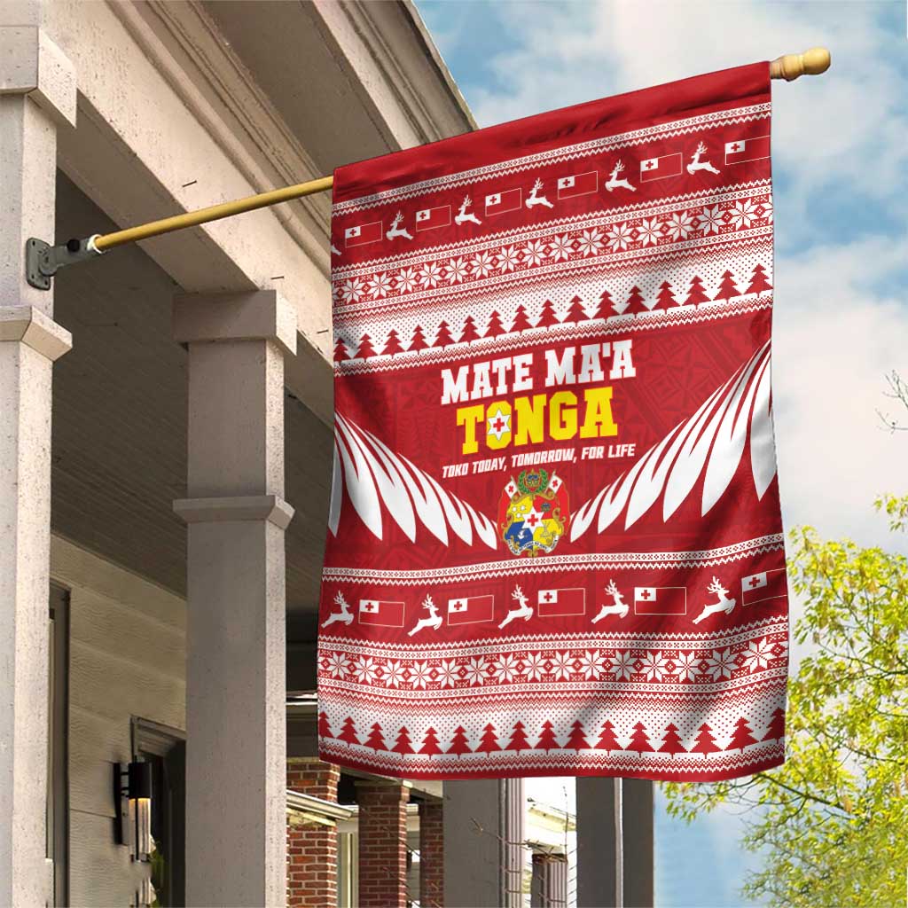 Tonga Rugby Christmas Garden Flag Mate Maa Tonga Ngatu Pattern - Polynesian Pride