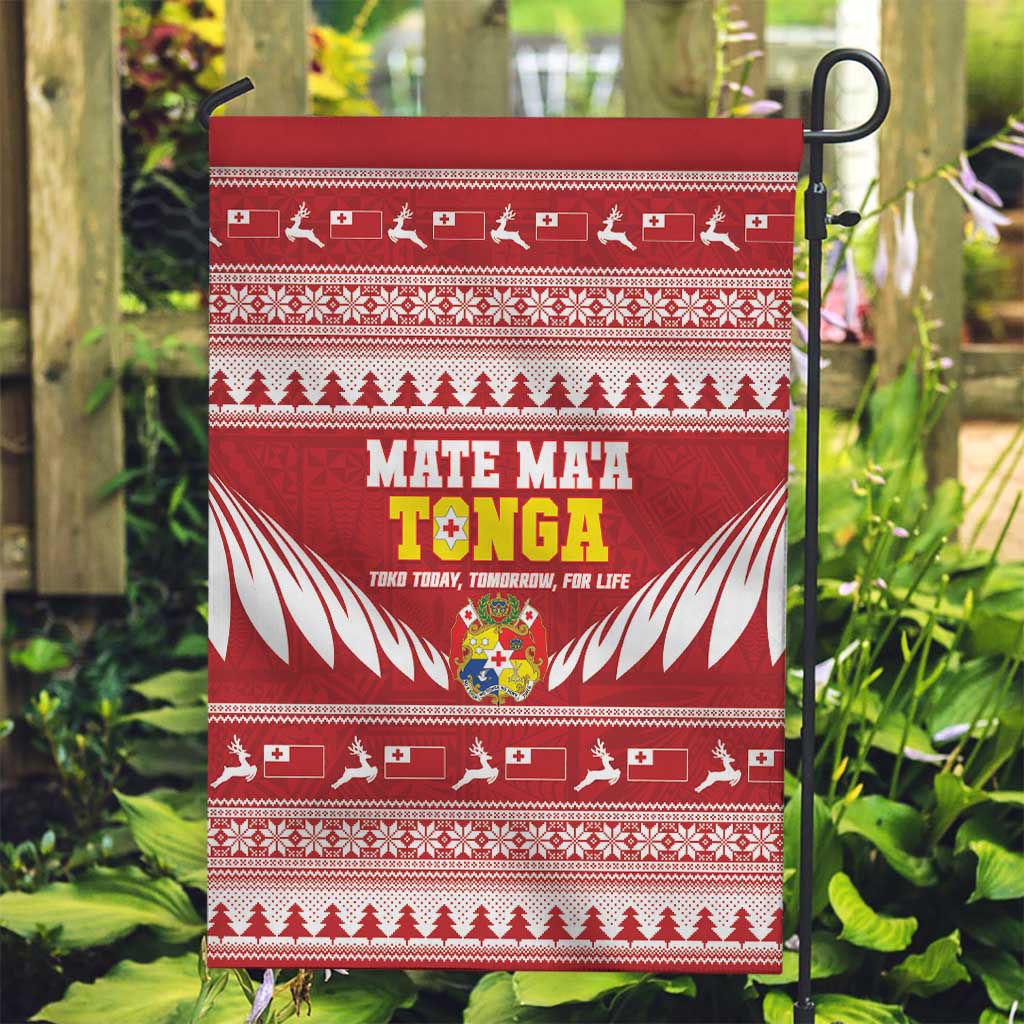 Tonga Rugby Christmas Garden Flag Mate Maa Tonga Ngatu Pattern - Polynesian Pride