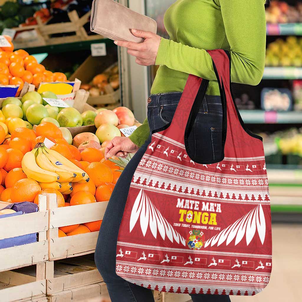Tonga Rugby Christmas Grocery Bag Mate Maa Tonga Ngatu Pattern - Polynesian Pride