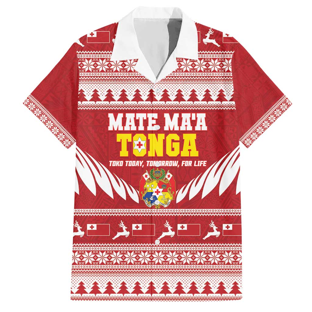 Personalised Tonga Rugby Christmas Hawaiian Shirt Mate Maa Tonga Ngatu Pattern - Polynesian Pride