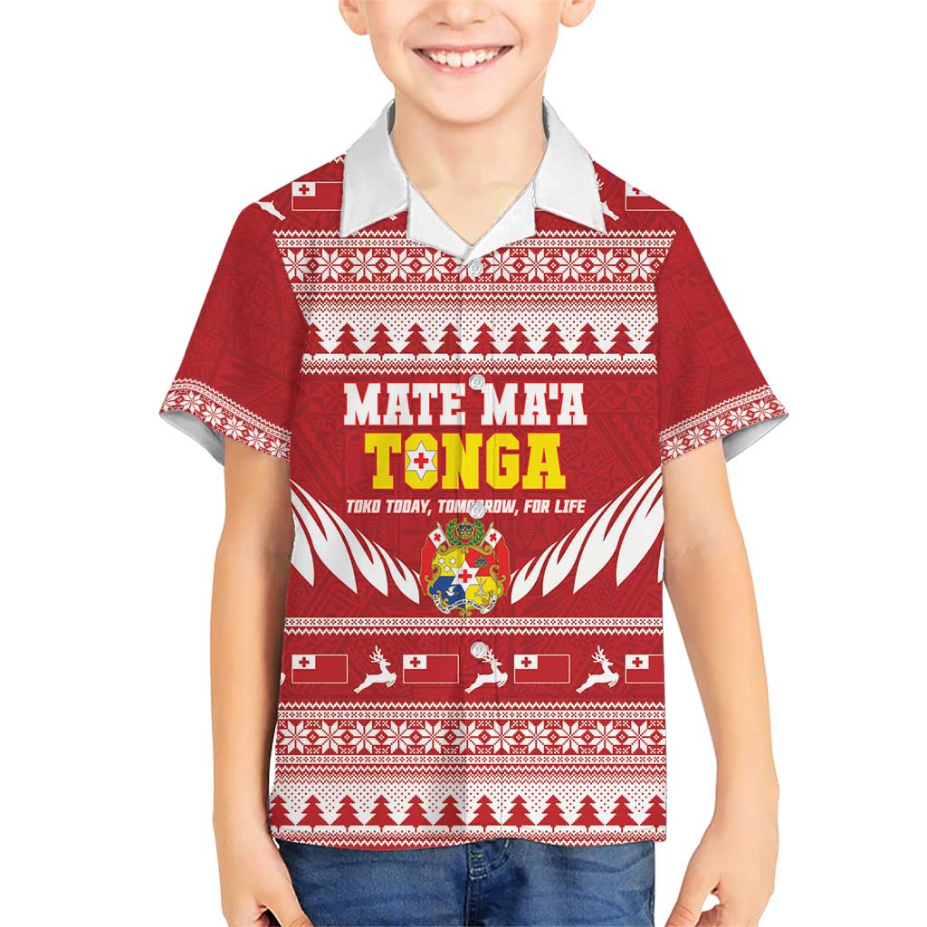 Personalised Tonga Rugby Christmas Hawaiian Shirt Mate Maa Tonga Ngatu Pattern - Polynesian Pride