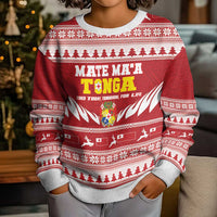 Personalised Tonga Rugby Christmas Kid Ugly Christmas Sweater Mate Maa Tonga Ngatu Pattern - Polynesian Pride