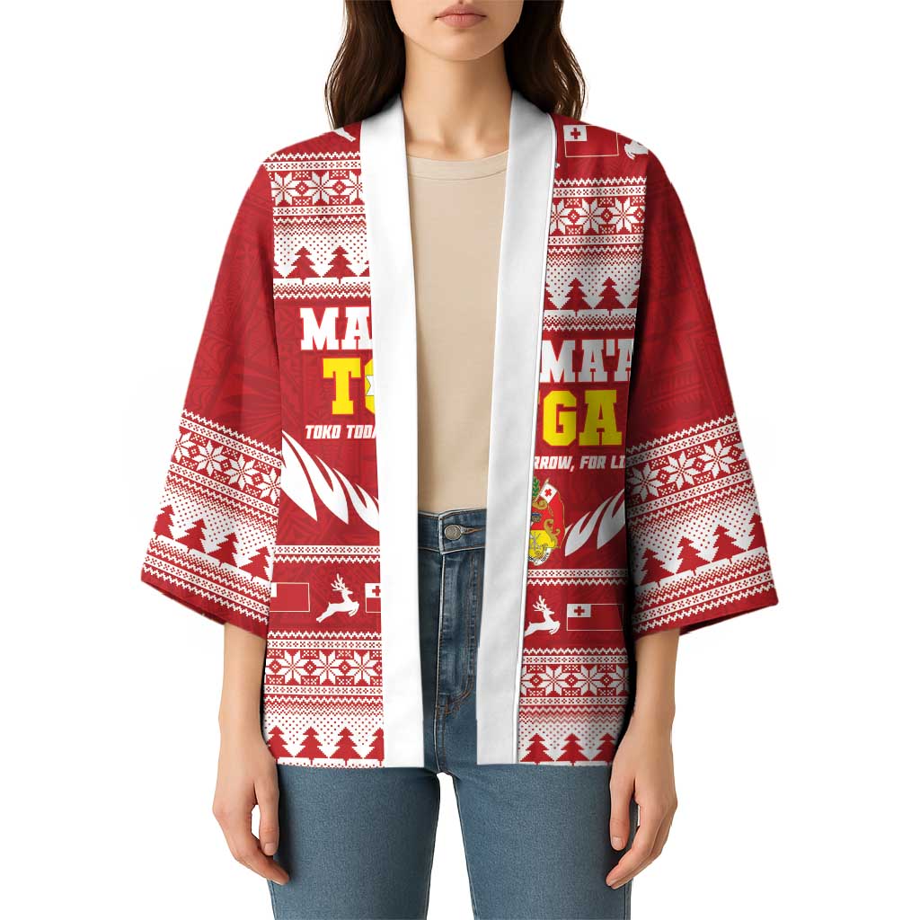 Personalised Tonga Rugby Christmas Kimono Mate Maa Tonga Ngatu Pattern - Polynesian Pride