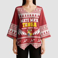 Personalised Tonga Rugby Christmas Kimono Sleeve Blouse Mate Maa Tonga Ngatu Pattern - Polynesian Pride
