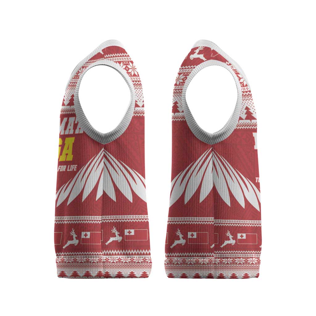 Personalised Tonga Rugby Christmas Knitted V-Neck Vest Mate Maa Tonga Ngatu Pattern - Polynesian Pride