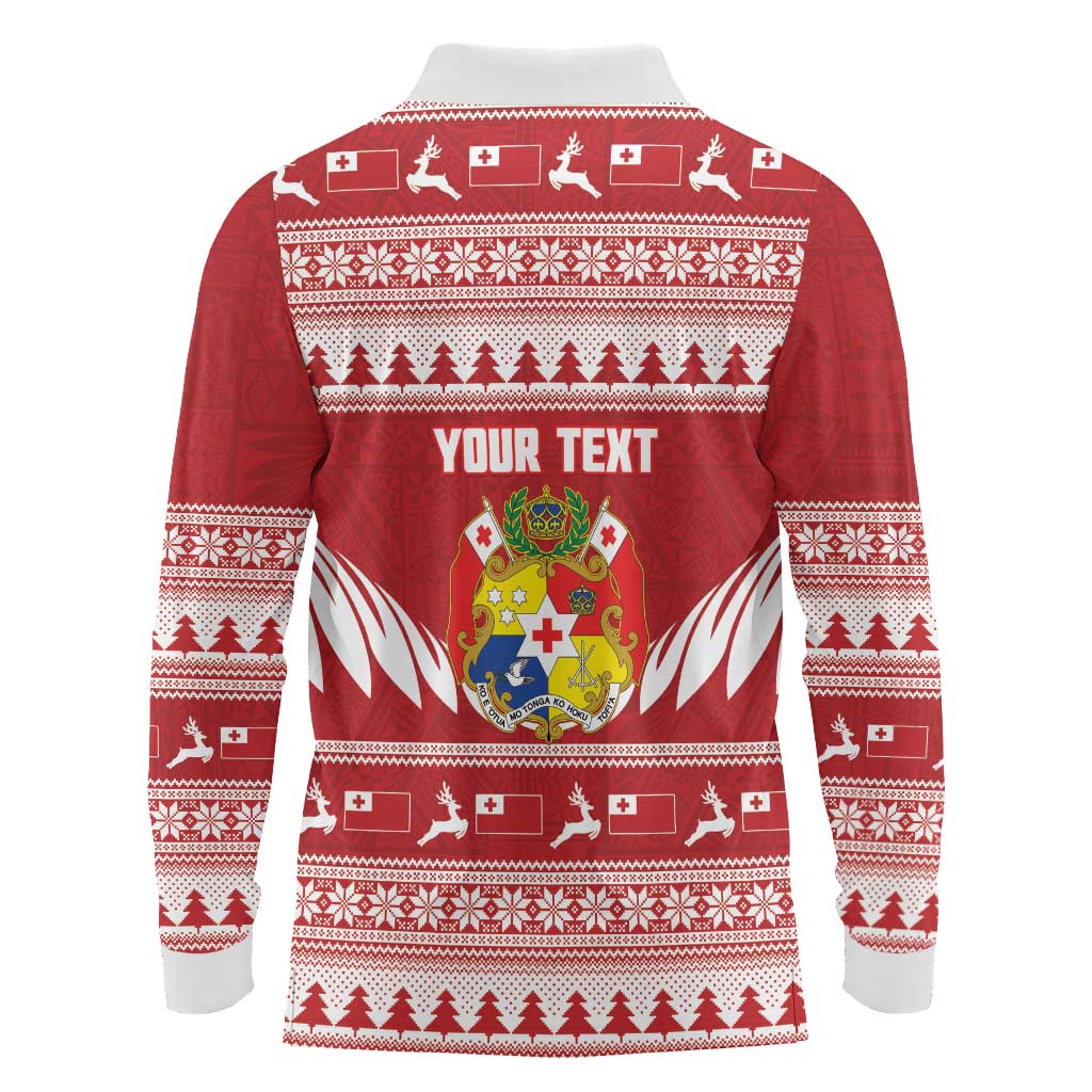 Personalised Tonga Rugby Christmas Long Sleeve Polo Shirt Mate Maa Tonga Ngatu Pattern - Polynesian Pride