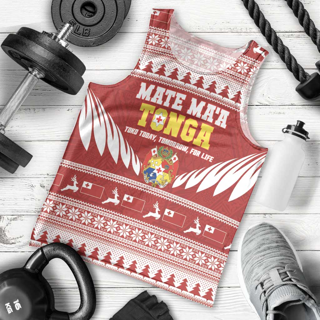 Personalised Tonga Rugby Christmas Men Tank Top Mate Maa Tonga Ngatu Pattern - Polynesian Pride