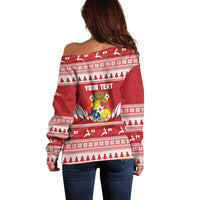 Personalised Tonga Rugby Christmas Off Shoulder Sweater Mate Maa Tonga Ngatu Pattern - Polynesian Pride