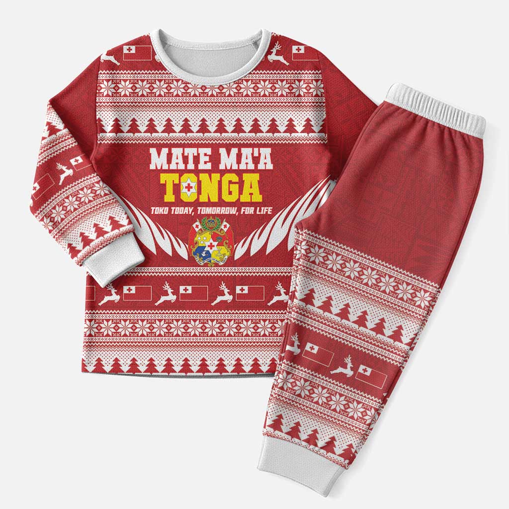 Personalised Tonga Rugby Christmas Pajama Set Mate Maa Tonga Ngatu Pattern - Polynesian Pride