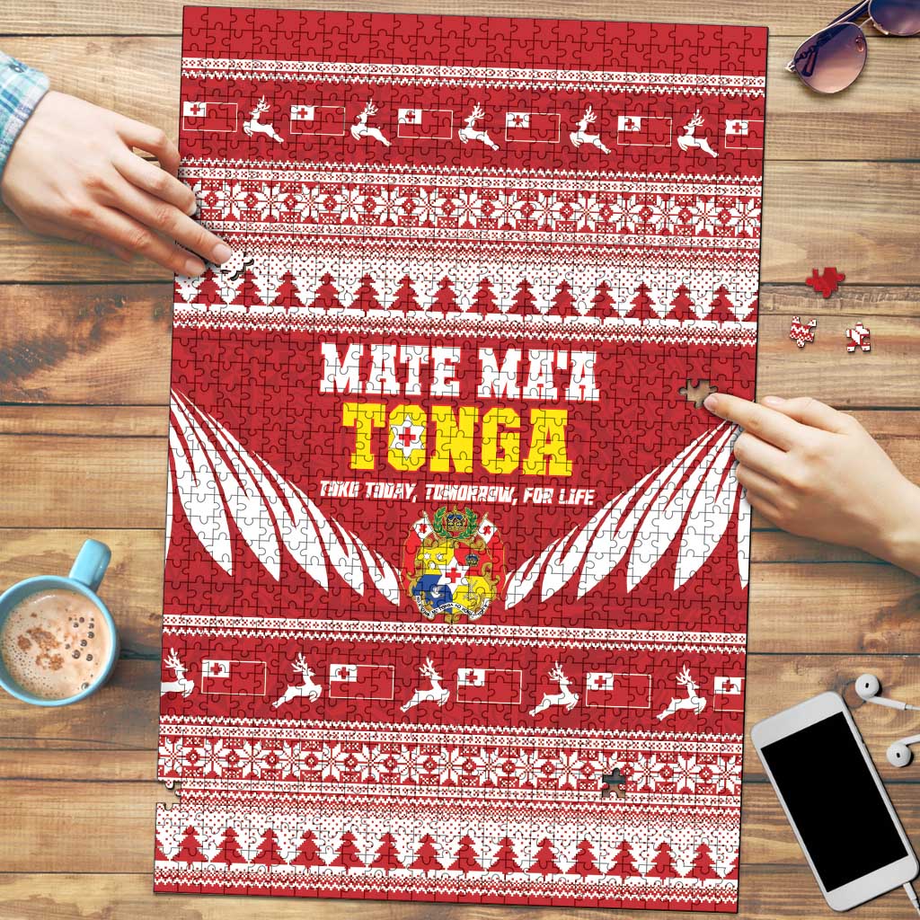 Tonga Rugby Christmas Puzzle Mate Maa Tonga Ngatu Pattern - Polynesian Pride