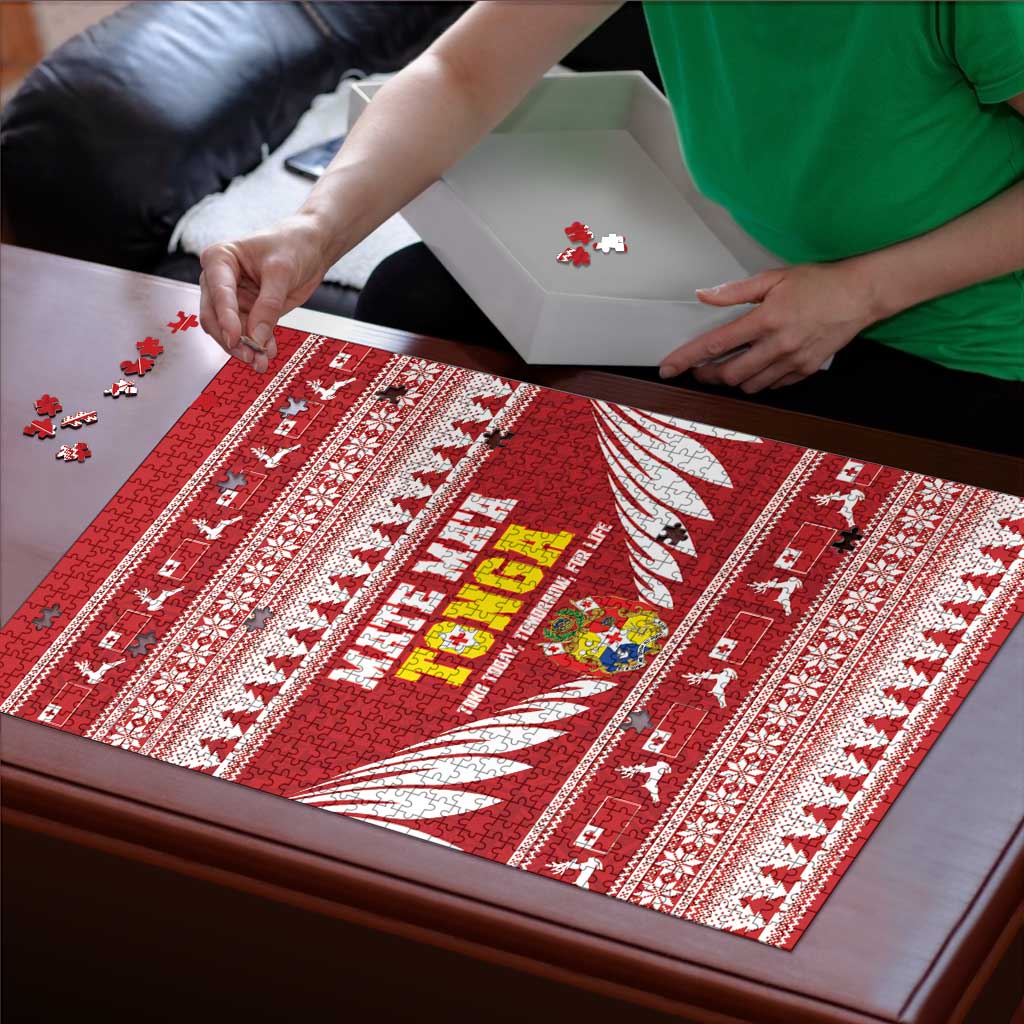Tonga Rugby Christmas Puzzle Mate Maa Tonga Ngatu Pattern - Polynesian Pride