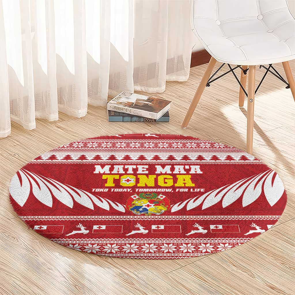 Tonga Rugby Christmas Round Carpet Mate Maa Tonga Ngatu Pattern - Polynesian Pride