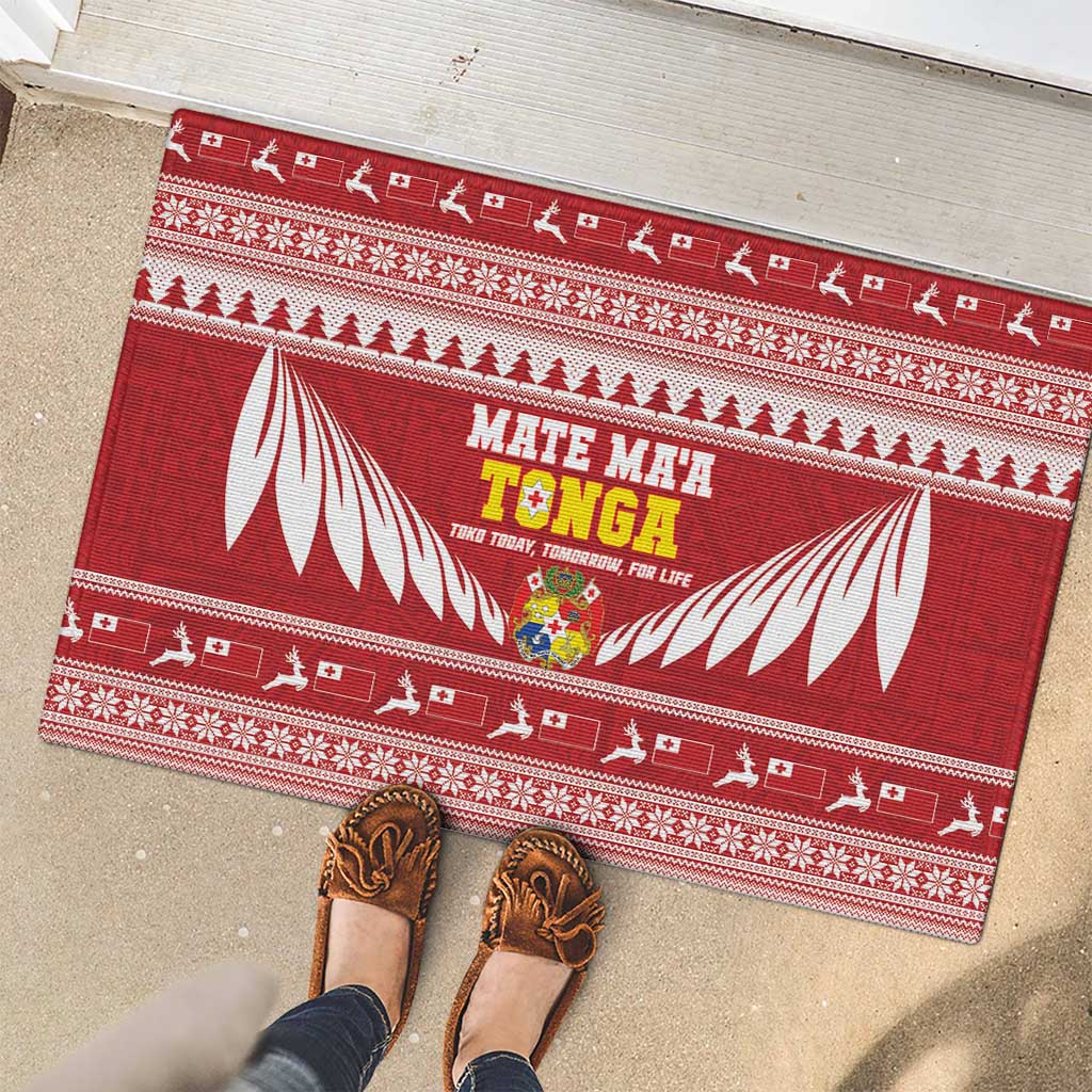 Tonga Rugby Christmas Rubber Doormat Mate Maa Tonga Ngatu Pattern - Polynesian Pride