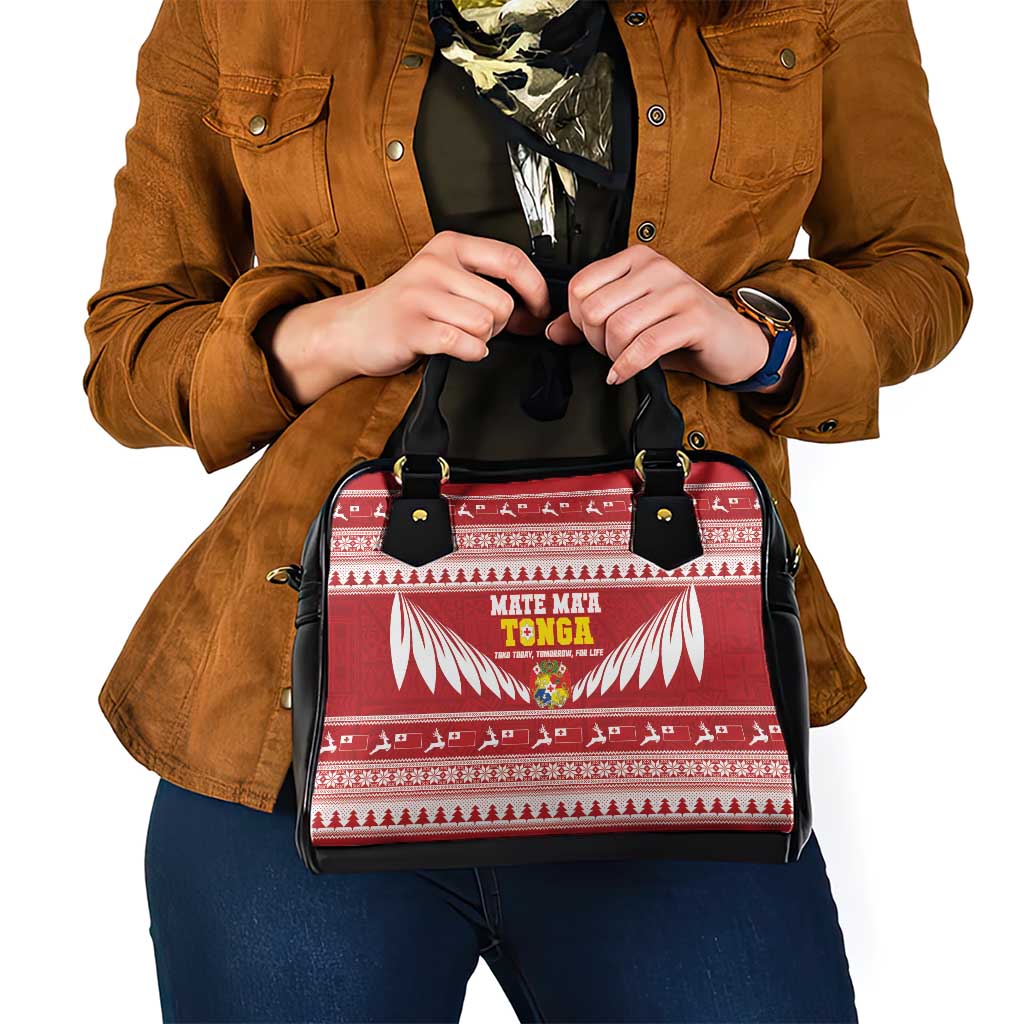 Tonga Rugby Christmas Shoulder Handbag Mate Maa Tonga Ngatu Pattern - Polynesian Pride