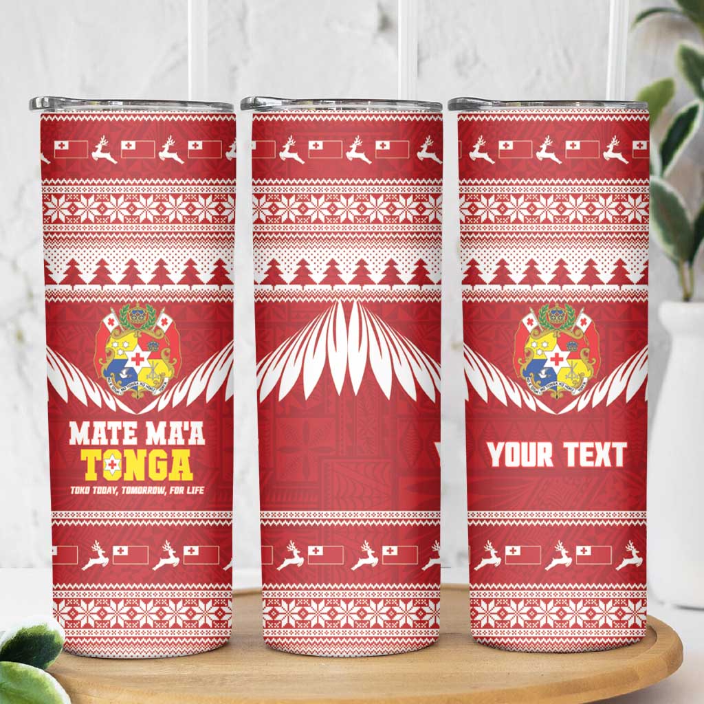Personalised Tonga Rugby Christmas Skinny Tumbler Mate Maa Tonga Ngatu Pattern - Polynesian Pride