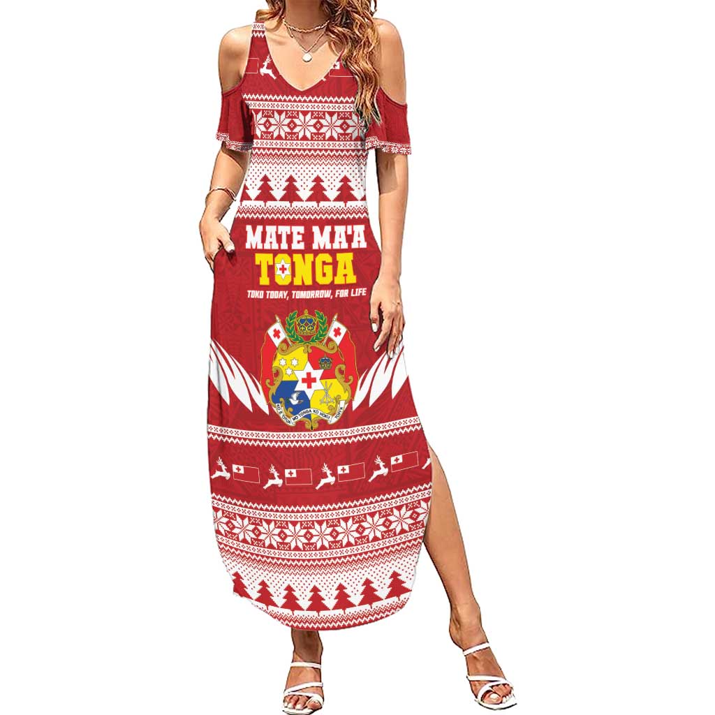 Personalised Tonga Rugby Christmas Summer Maxi Dress Mate Maa Tonga Ngatu Pattern - Polynesian Pride