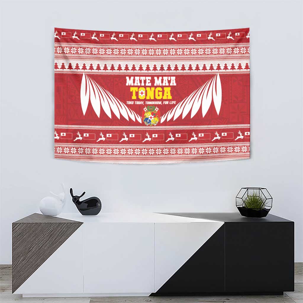 Tonga Rugby Christmas Tapestry Mate Maa Tonga Ngatu Pattern - Polynesian Pride