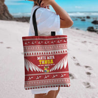 Tonga Rugby Christmas Tote Bag Mate Maa Tonga Ngatu Pattern - Polynesian Pride