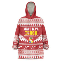 Personalised Tonga Rugby Christmas Wearable Blanket Hoodie Mate Maa Tonga Ngatu Pattern - Polynesian Pride