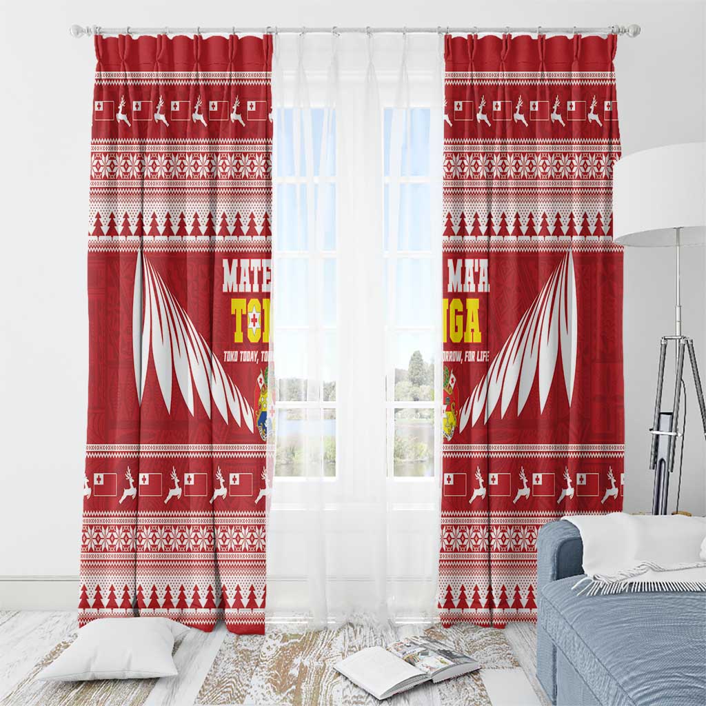 Tonga Rugby Christmas Window Curtain Mate Maa Tonga Ngatu Pattern - Polynesian Pride