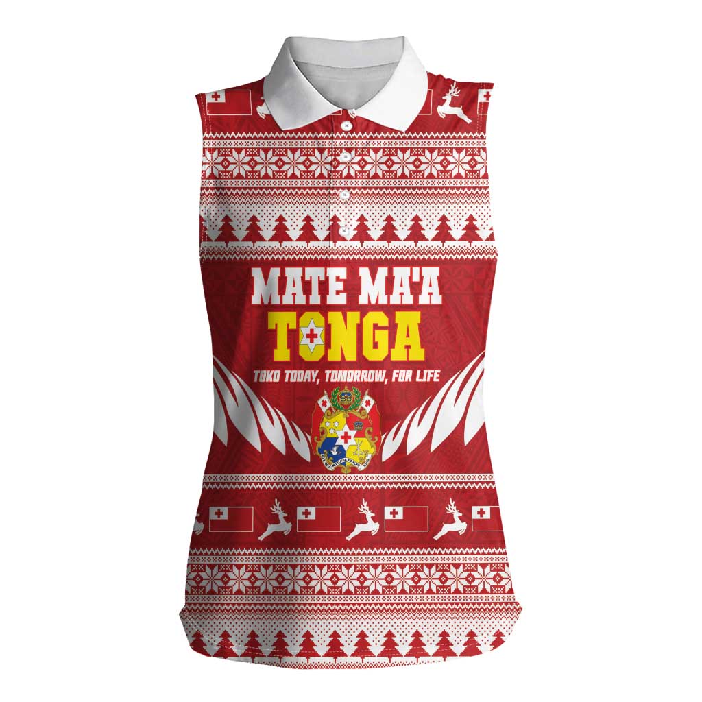 Personalised Tonga Rugby Christmas Women Sleeveless Polo Shirt Mate Maa Tonga Ngatu Pattern - Polynesian Pride