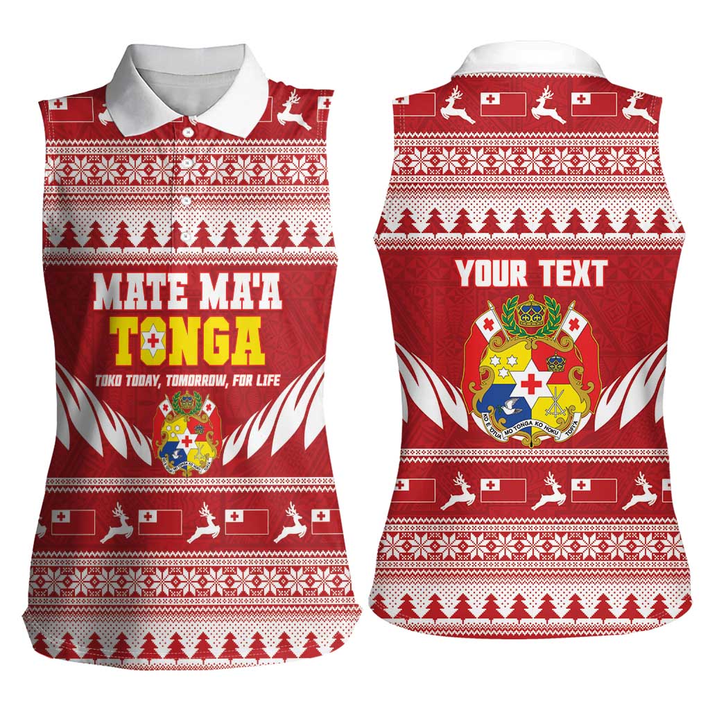 Personalised Tonga Rugby Christmas Women Sleeveless Polo Shirt Mate Maa Tonga Ngatu Pattern - Polynesian Pride