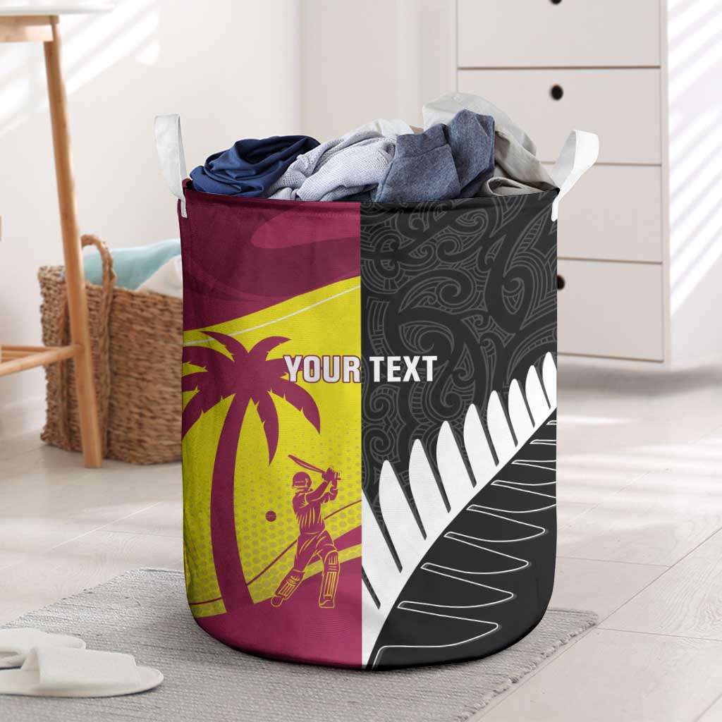 New Zealand and West Indies Cricket Custom Laundry Basket Black Cap Windies Together - Polynesian Pride