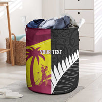 New Zealand and West Indies Cricket Custom Laundry Basket Black Cap Windies Together - Polynesian Pride