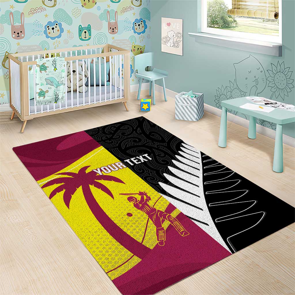 New Zealand and West Indies Cricket Custom Area Rug Black Cap Windies Together - Polynesian Pride