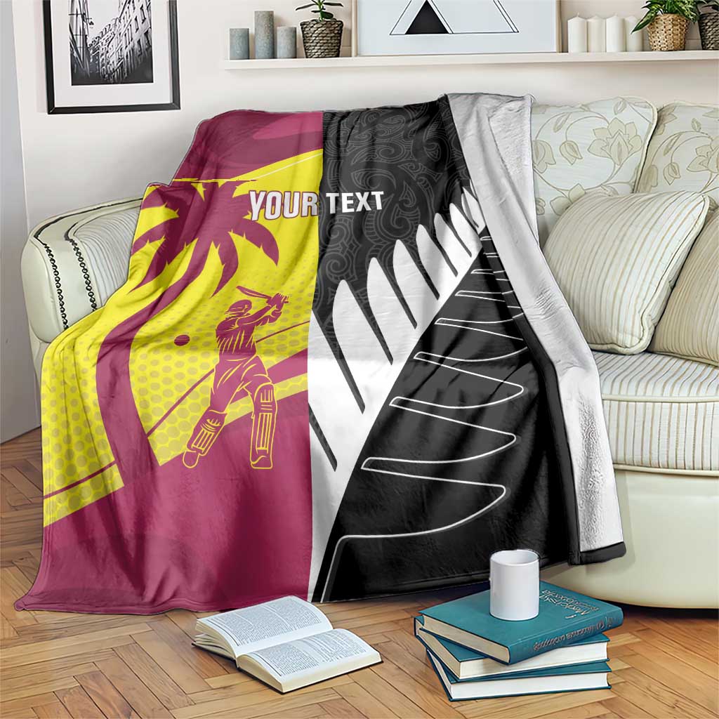 New Zealand and West Indies Cricket Custom Blanket Black Cap Windies Together - Polynesian Pride